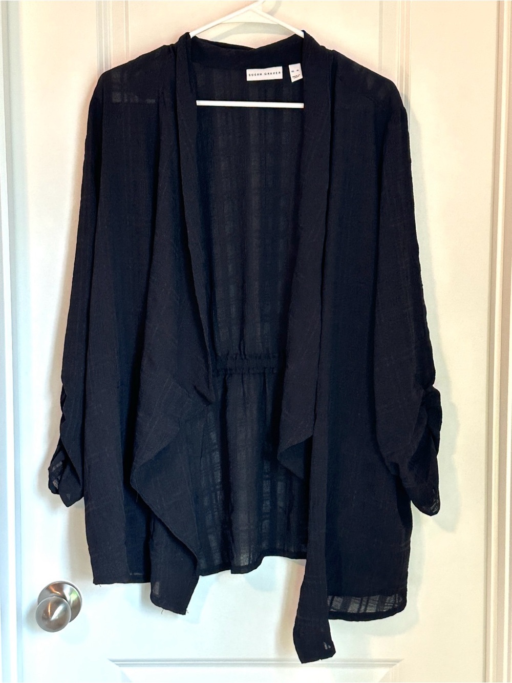 Susan Graver Women’s XL Black Solid Knit Open Front Cardigan